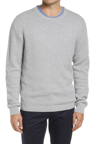 Nordstrom Popcorn Stitch Cotton Blend Crewneck Sweater In Grey Heather