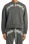 Palm Angels Crew-neck Cotton Sweatshirt With Lettering Print In Black White