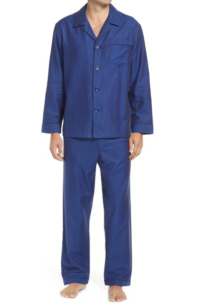 Majestic Herringbone Cotton Pajamas In True Blue