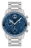 Movado Men's Bold Verso Silver-tone Stainless Steel Bracelet Watch 44mm In Blue