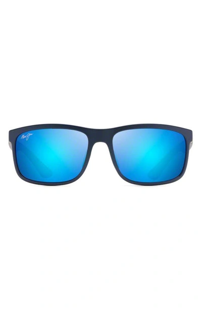 Maui Jim Huelo 58mm Polarizedplus® Rectangular Sunglasses In Dark Blue/ Blue Hawaii
