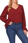 Cece Tie Sleeve Blouse In Claret Red