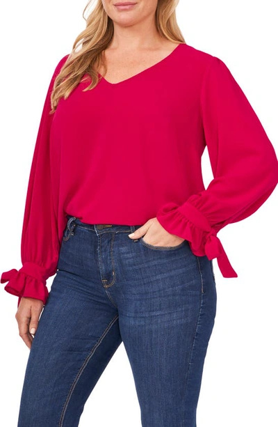Cece Lace Sleeve Stretch Crepe Blouse In Plumeria