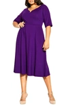 City Chic Plus Size Cute Girl Elbow Sleeve Dress In Petunia