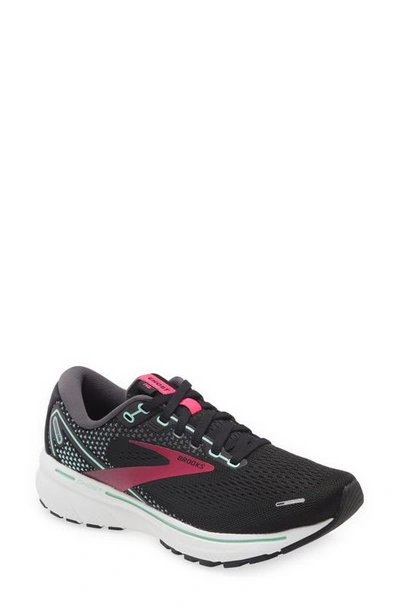 Brooks Ghost 14 Running Shoe In Black/ Pink/ Yucca