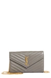 Saint Laurent Monogram Matelassé Leather Wallet On A Chain In Fog