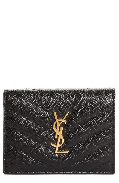 Saint Laurent Monogram Matelassé Leather Wallet In Nero