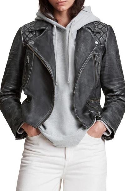Allsaints Cargo Leather Biker Jacket In Black