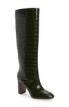 Loeffler Randall Goldy Knee-high Croc-embossed Leather Boots In Forest