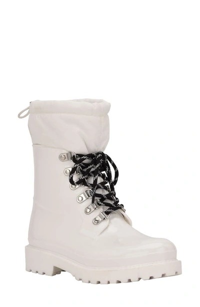 Calvin Klein Women's Eloy Lace-up Combat Lug Sole Rain Boots Women's Shoes In White