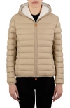 Save The Duck Gwen Cozy Faux Fur Trim Hooded Puffer Jacket In Macaroon Beige