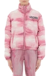 Moschino Painting Print Down Puffer Jacket In Fantasy Print Pink