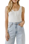 Free The Roses Lace Trim Henley Neck Top In White
