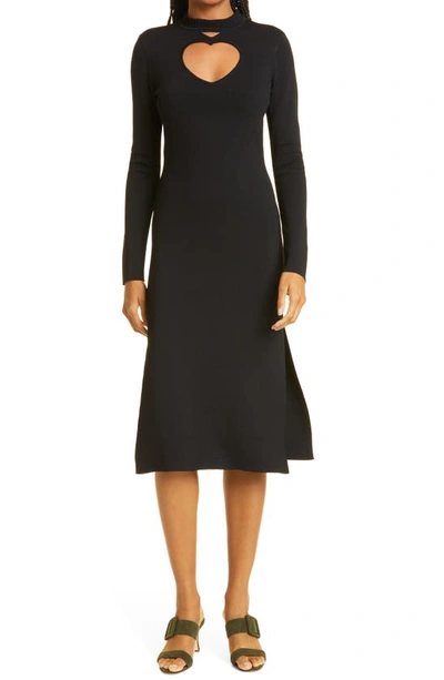 Staud Castle Heart Cutout Long Sleeve Dress In Black | ModeSens