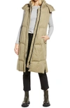 Avec Les Filles Hooded Longline Puffer Vest In Rosemary