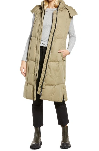 Avec Les Filles Hooded Longline Puffer Vest In Rosemary