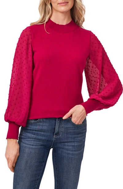 Cece Clip Dot Sleeve Sweater In Plumeria