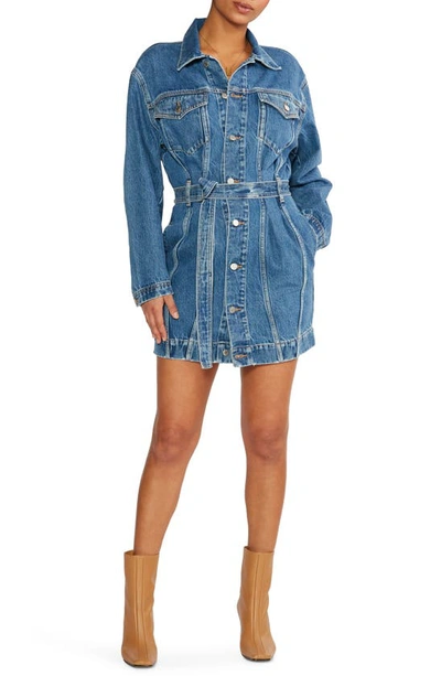 Atica Joelle Long Sleeve Denim Trucker Jacket Dress In Topaz Lake