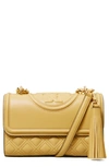 Tory Burch Fleming Small Convertible Leather Shoulder Bag In Beeswax