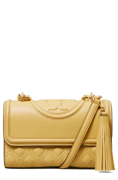 Tory Burch Fleming Small Convertible Leather Shoulder Bag In Beeswax