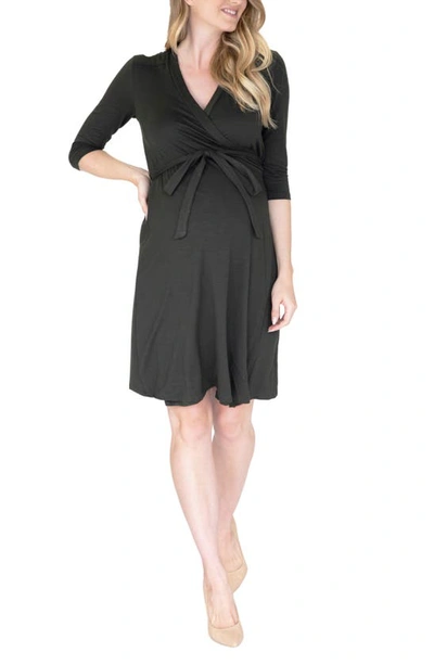 Angel Maternity Empire Waist Maternity/nursing Wrap Dress In Black