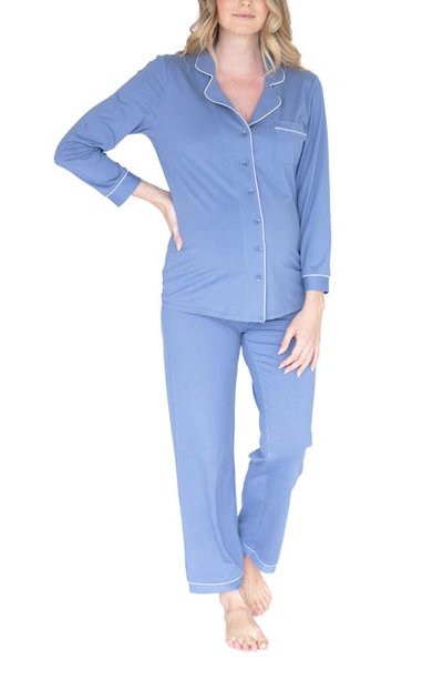 Angel Maternity Button Front Maternity Pajamas In Blue