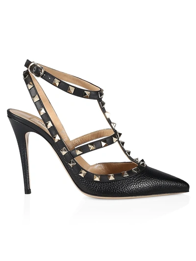 Valentino Garavani Core Rockstud Leather Slingback Pumps In Nero