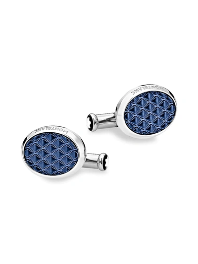 Montblanc Meisterstuck Oval Cufflinks In Steel Lacquer In Blue,silver Tone