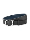 Montblanc Horseshoe Shiny Stainless Steel Buckle Reversible Belt In Black Blue