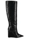 Schutz Asya Up Croc-print Wedge Tall Boots In Black