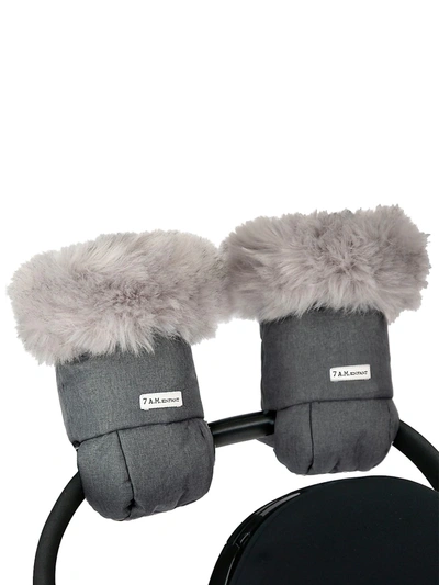 7am Warmmuffs Plush Tundra Attachable Stroller Gloves In Dark Grey