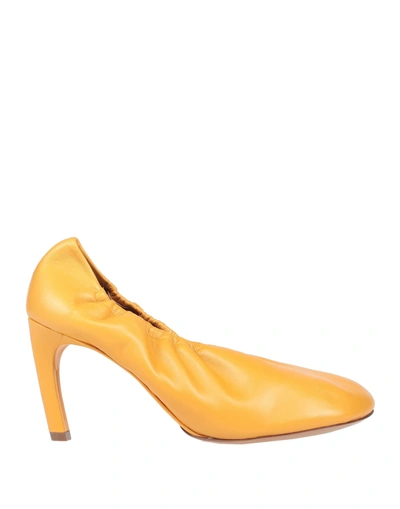 Dries Van Noten Gathered Leather Pumps In Saffron