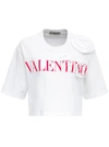 Valentino Logo-print Blossom-detail Cropped T-shirt In White