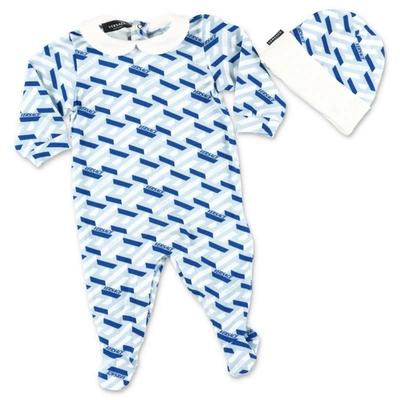 Versace Babies'  Tutina E Cappello In Cotone In Azzurro