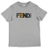 FENDI T-SHIRT GRIGIO MELANGE IN JERSEY DI COTONE,JUI0357AJF0WG5