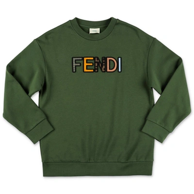 Fendi Kids' Felpa Verde Militare In Cotone In F1e5s Green