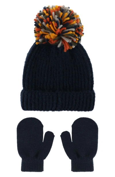 Capelli New York Fuzzy Yarn Beanie & Mittens Set In Navy Combo