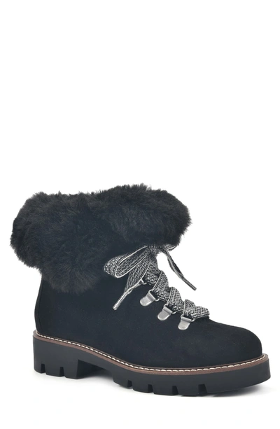 White Mountain Glamorous Faux Fur Lined Lug Sole Boot In Black/fabric