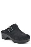 White Mountain Being Buckled Leather Clog In Black/suede