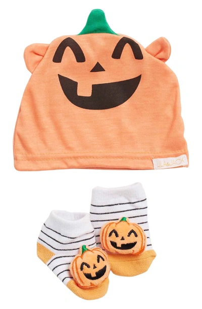 Lila And Jack Babies' Pumpkin Hat & Socks Set In Orange