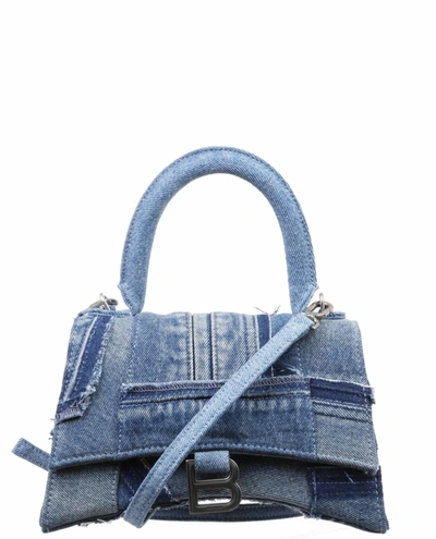Balenciaga Hourglass Upcycled Denim Patchwork Top-handle Bag In Blue