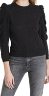 Frame Cashmere-wool Shirred Sleeve Sweater In Noir