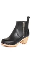 Swedish Hasbeens Zip It Emy Womens Nubuck Stacked Heel Ankle Boots