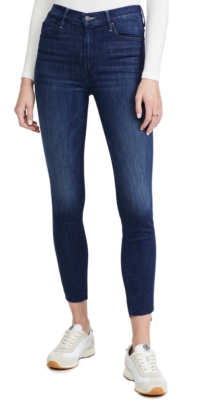 Mother The Stunner Ankle Step Fray Jeans In Cross Your Fingers In Blue