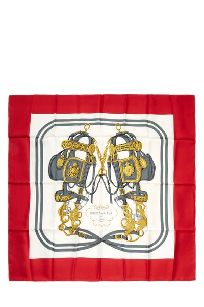 Pre-owned Hermes Red & Multicolor 'brides De Gala' Silk Scarf 90