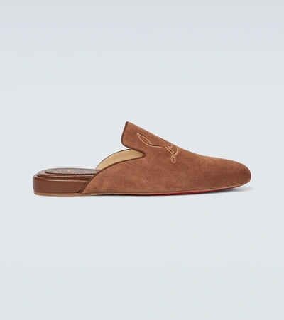 Christian Louboutin Navy Coolito Flat Mules In Nude 6
