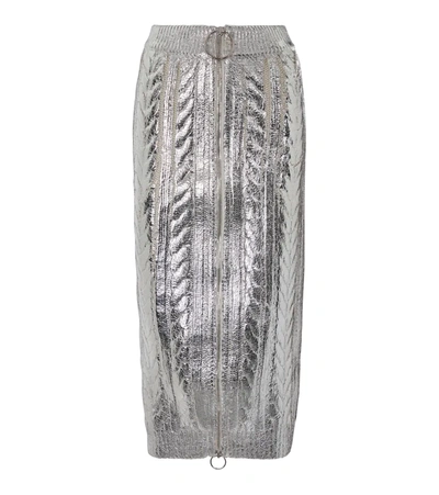 Balmain Metallic Cable-knit Wool And Lyocell-blend Midi Skirt In Silver