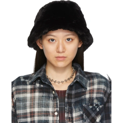 R13 Black Faux Fur Bucket Hat In Black