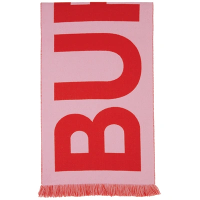 Burberry Logo羊毛足球围巾 In Pink/red