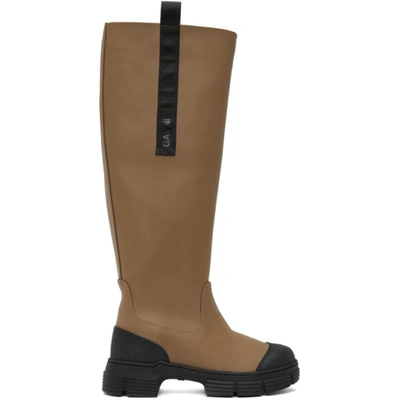 Ganni Two-tone Knee-length Boots In Fossil